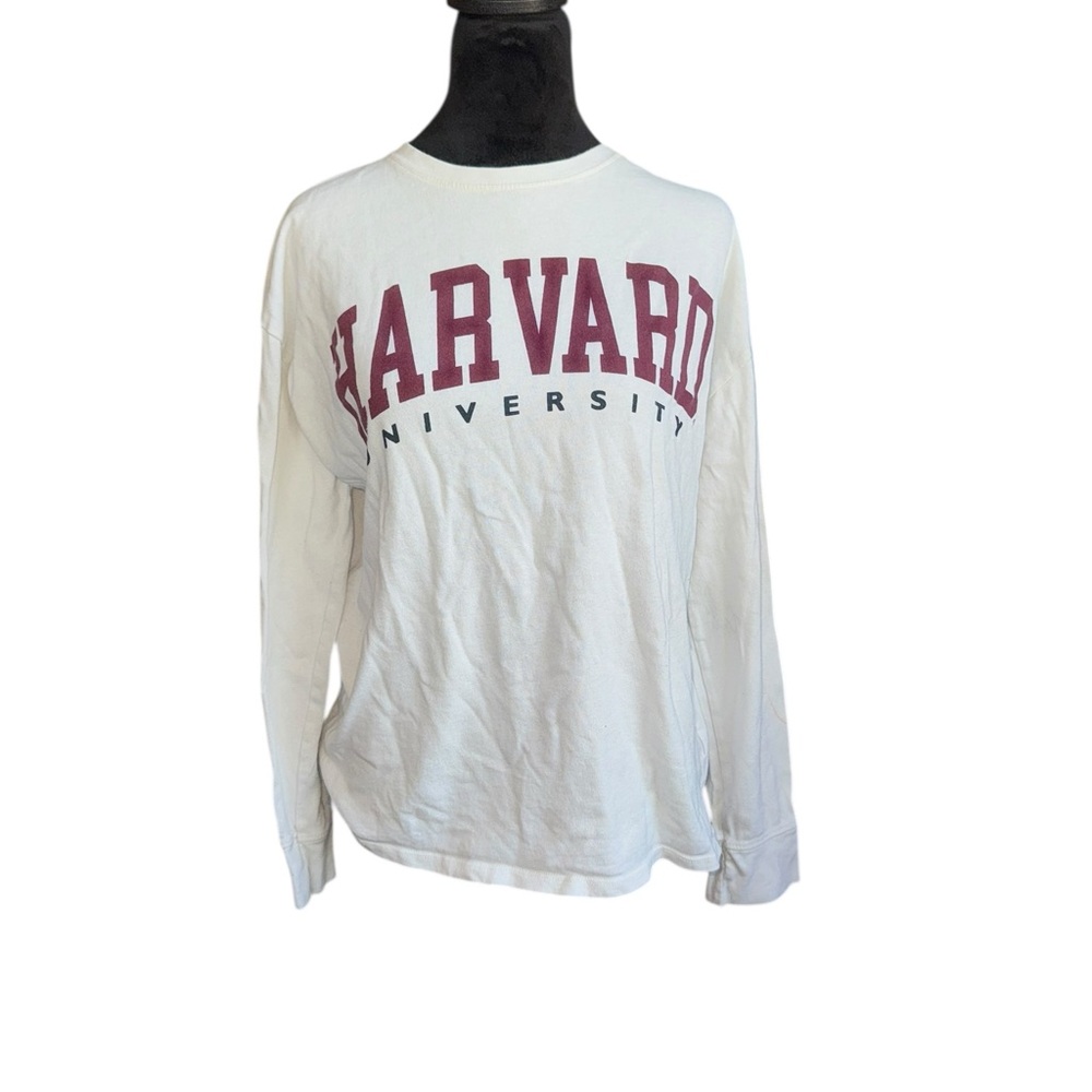 ZARA Unisex HARVARD spell out long sleeve in white/‎ burgundy size medium